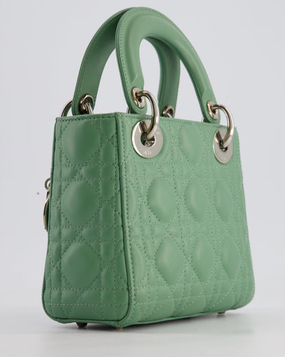 Christian Dior Mini Lady Dior Bag in Pistachio Green Lambskin Leather with Silver Hardware