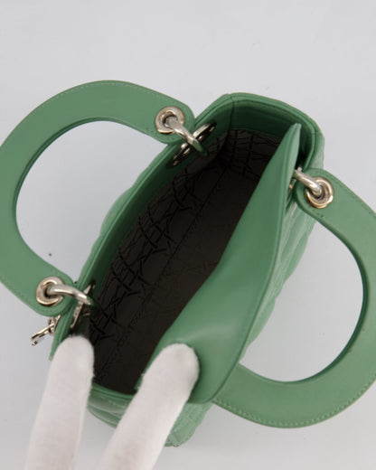 Christian Dior Mini Lady Dior Bag in Pistachio Green Lambskin Leather with Silver Hardware