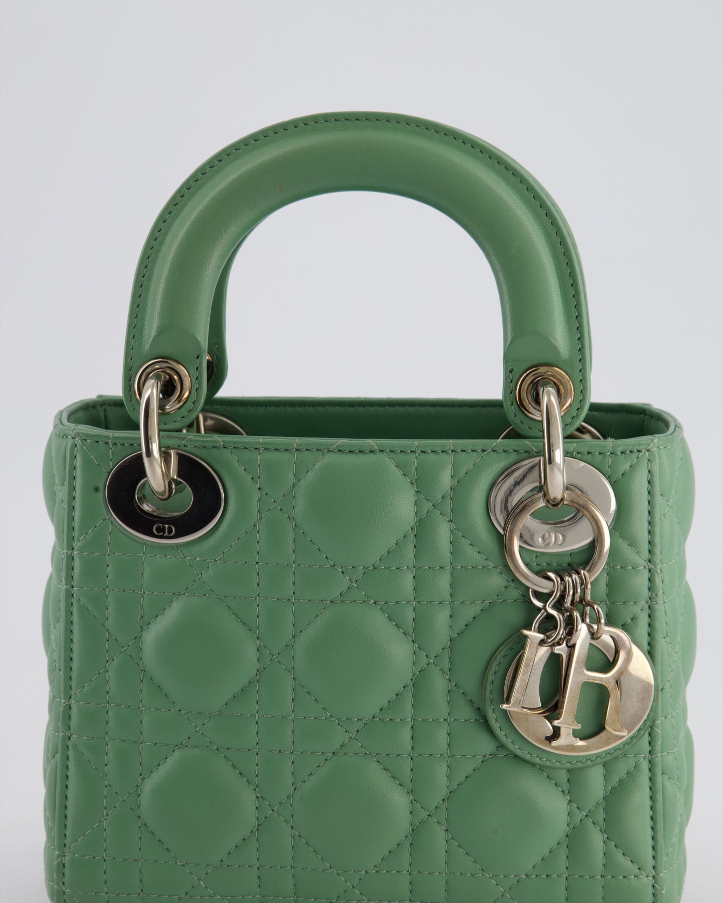 Christian Dior Mini Lady Dior Bag in Pistachio Green Lambskin Leather with Silver Hardware