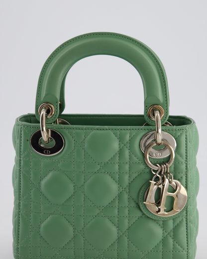 Christian Dior Mini Lady Dior Bag in Pistachio Green Lambskin Leather with Silver Hardware