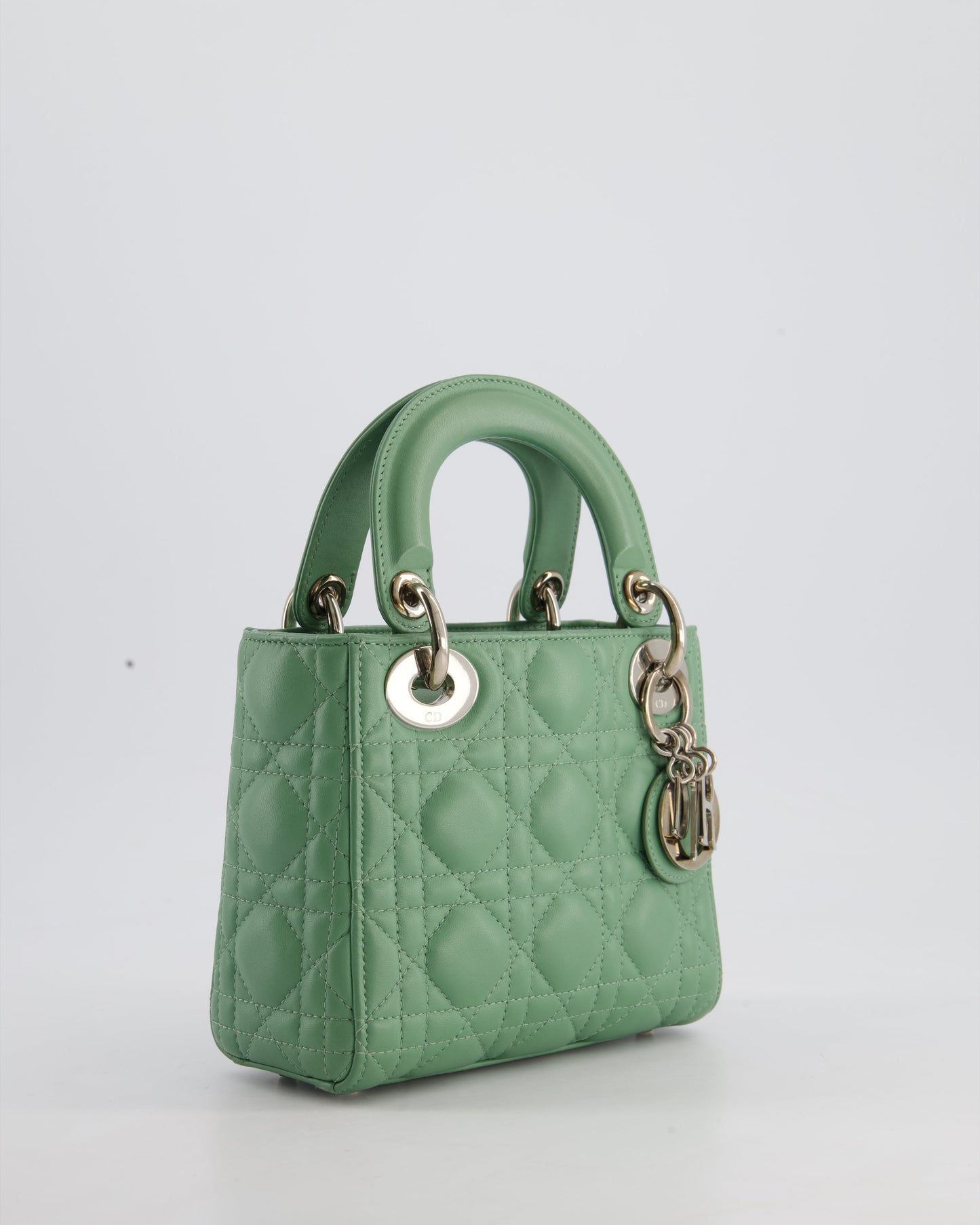 Christian Dior Mini Lady Dior Bag in Pistachio Green Lambskin Leather with Silver Hardware