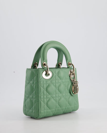 Christian Dior Mini Lady Dior Bag in Pistachio Green Lambskin Leather with Silver Hardware