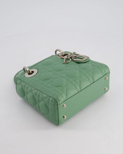 Christian Dior Mini Lady Dior Bag in Pistachio Green Lambskin Leather with Silver Hardware