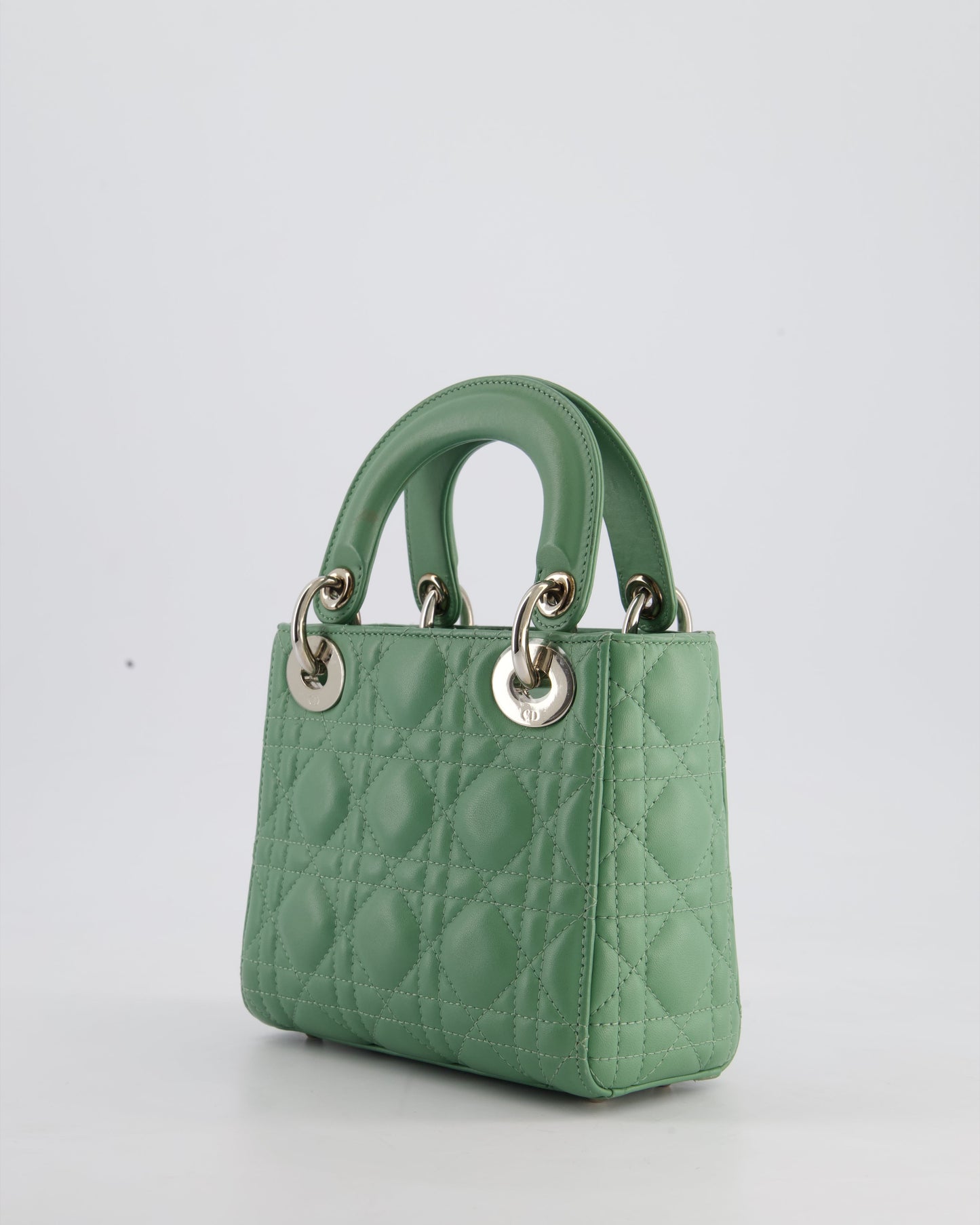 Christian Dior Mini Lady Dior Bag in Pistachio Green Lambskin Leather with Silver Hardware