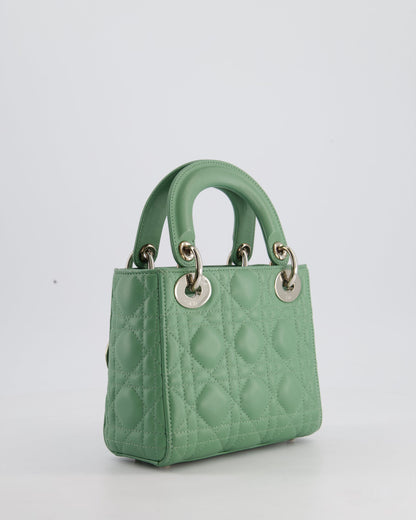 Christian Dior Mini Lady Dior Bag in Pistachio Green Lambskin Leather with Silver Hardware