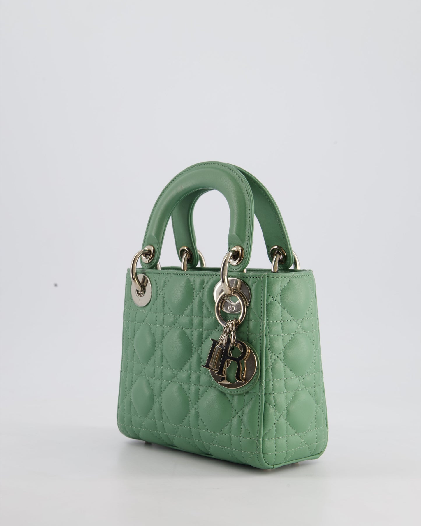 Christian Dior Mini Lady Dior Bag in Pistachio Green Lambskin Leather with Silver Hardware
