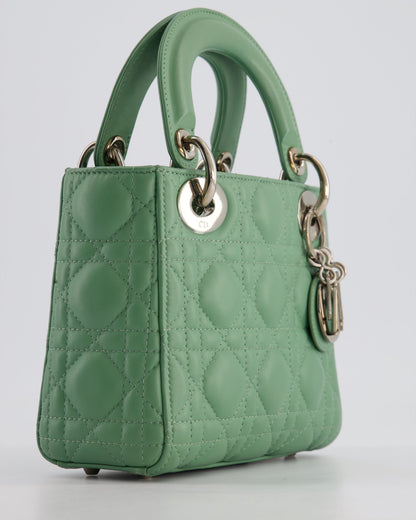 Christian Dior Mini Lady Dior Bag in Pistachio Green Lambskin Leather with Silver Hardware