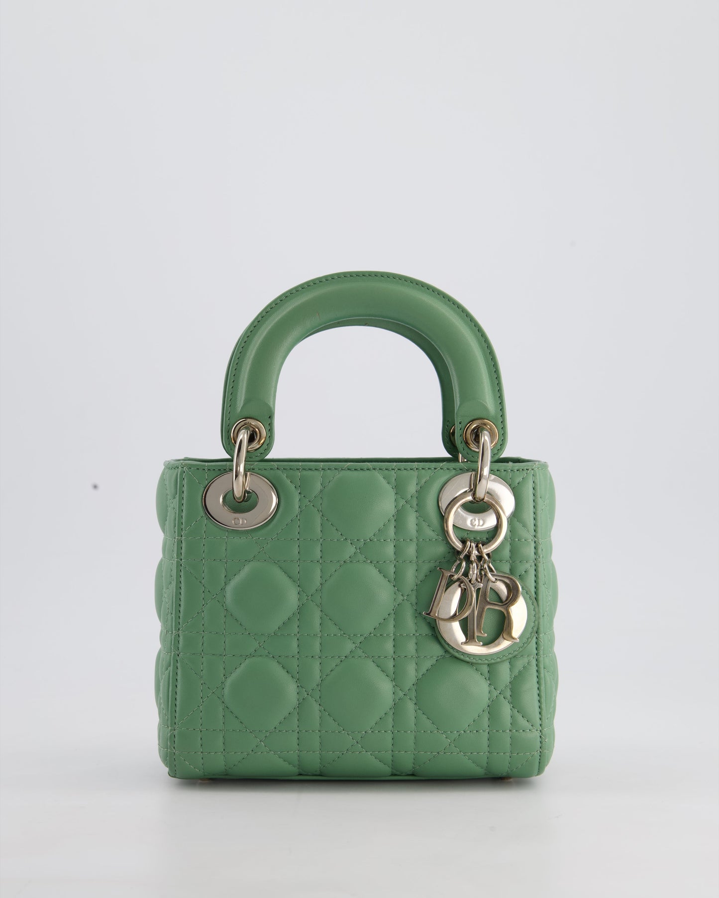 Christian Dior Mini Lady Dior Bag in Pistachio Green Lambskin Leather with Silver Hardware