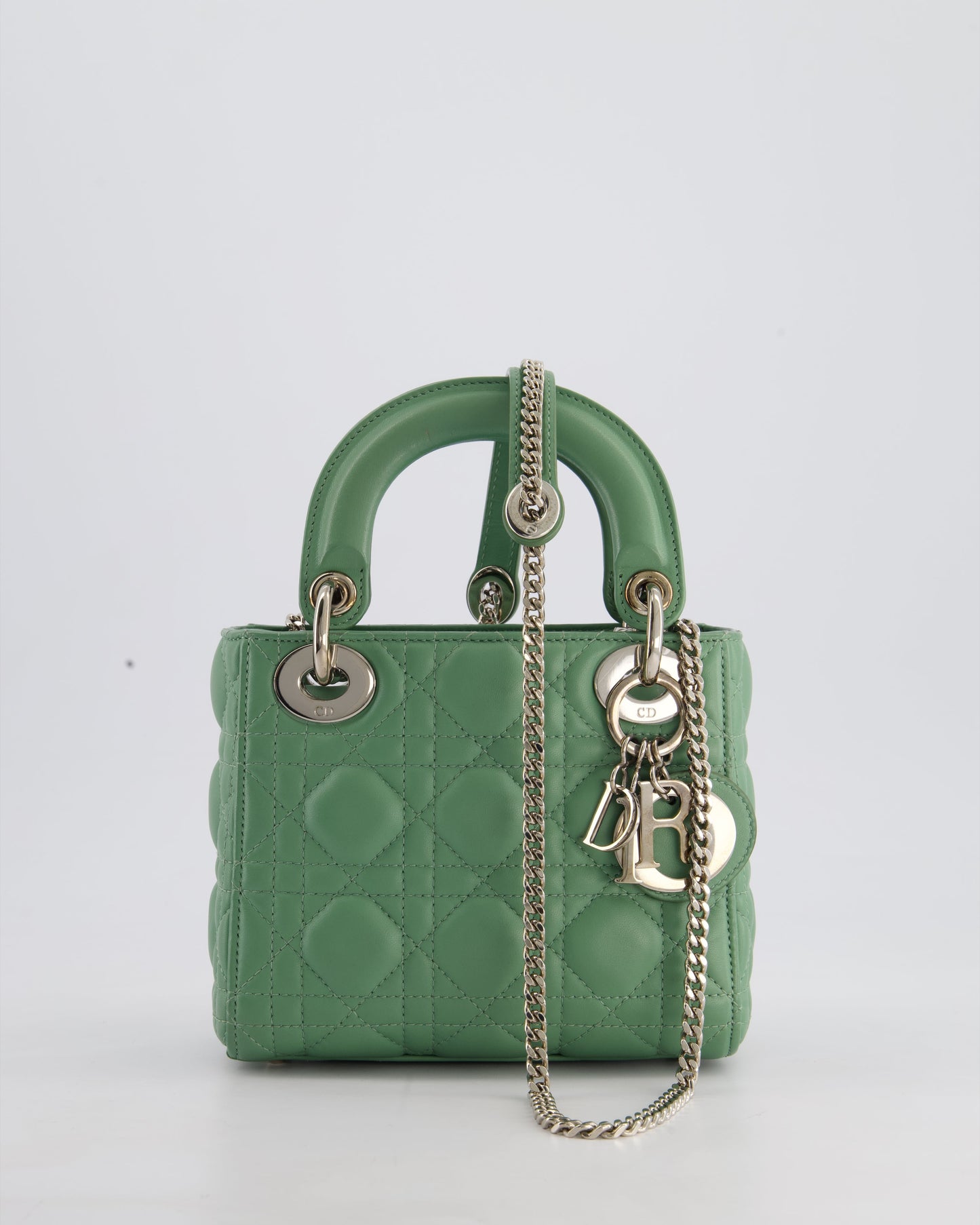 Christian Dior Mini Lady Dior Bag in Pistachio Green Lambskin Leather with Silver Hardware