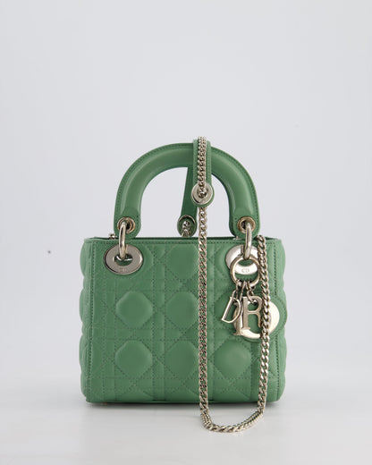 Christian Dior Mini Lady Dior Bag in Pistachio Green Lambskin Leather with Silver Hardware