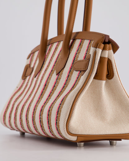 *SUPER HOT & NEW RELEASE* Hermès Birkin Shoulder Light 29cm Bag in Ecru, Beige, Rose Pop, Noir Broderie Couverture Rayure Toile H Canvas & Fauve Swift Leather with Palladium Hardware