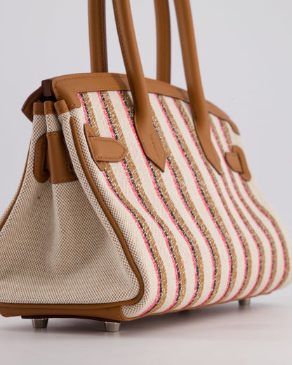 *SUPER HOT & NEW RELEASE* Hermès Birkin Shoulder Light 29cm Bag in Ecru, Beige, Rose Pop, Noir Broderie Couverture Rayure Toile H Canvas & Fauve Swift Leather with Palladium Hardware