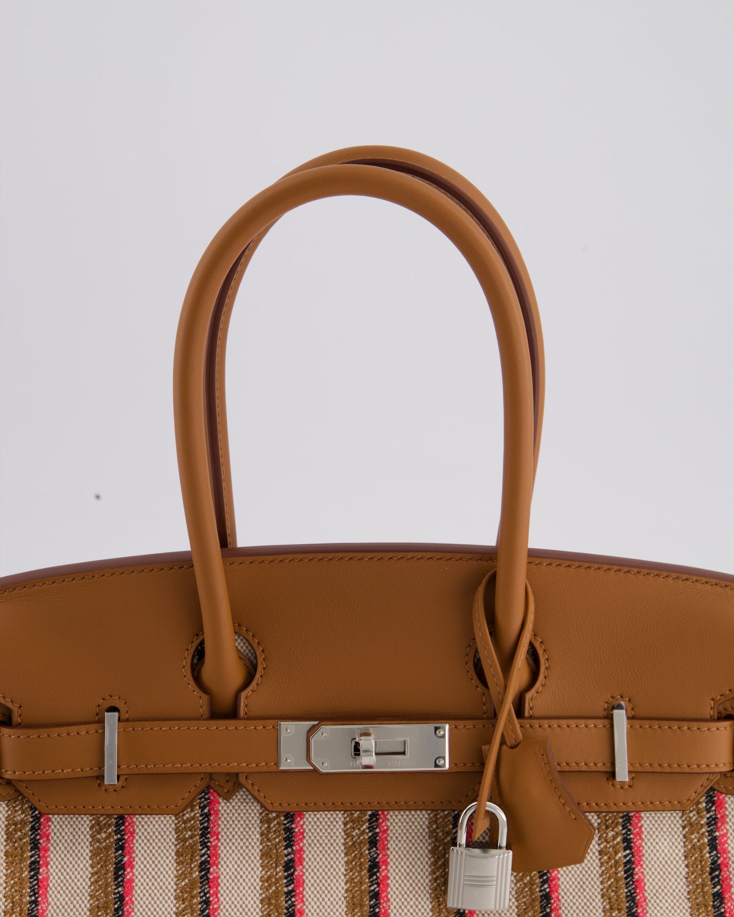 *SUPER HOT & NEW RELEASE* Hermès Birkin Shoulder Light 29cm Bag in Ecru, Beige, Rose Pop, Noir Broderie Couverture Rayure Toile H Canvas & Fauve Swift Leather with Palladium Hardware