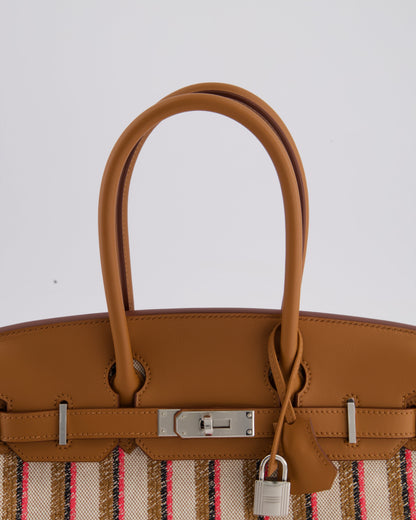 *SUPER HOT & NEW RELEASE* Hermès Birkin Shoulder Light 29cm Bag in Ecru, Beige, Rose Pop, Noir Broderie Couverture Rayure Toile H Canvas & Fauve Swift Leather with Palladium Hardware