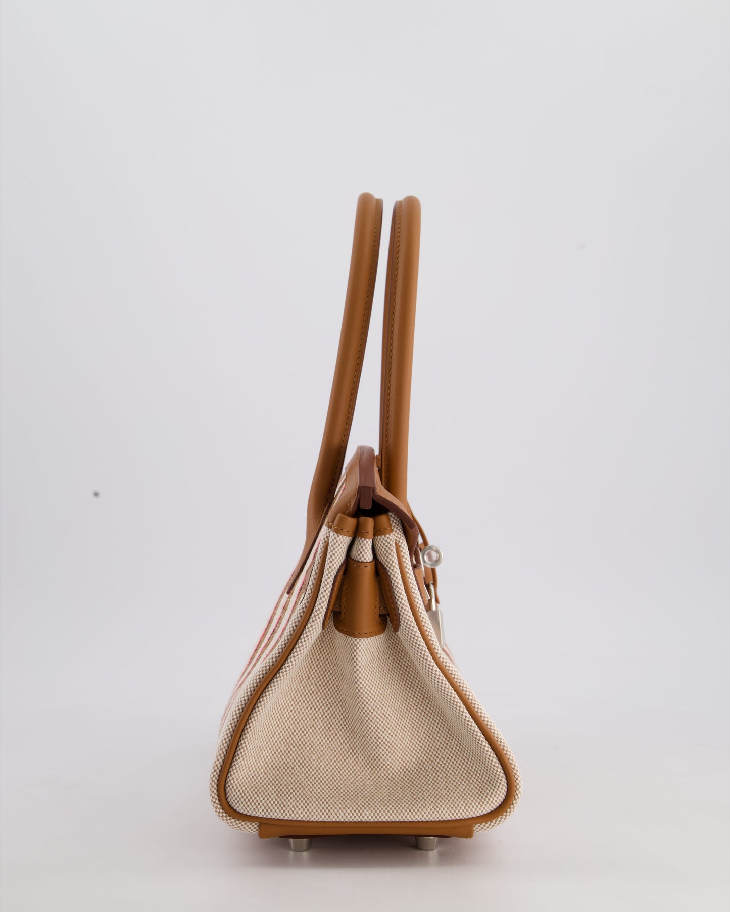 *SUPER HOT & NEW RELEASE* Hermès Birkin Shoulder Light 29cm Bag in Ecru, Beige, Rose Pop, Noir Broderie Couverture Rayure Toile H Canvas & Fauve Swift Leather with Palladium Hardware