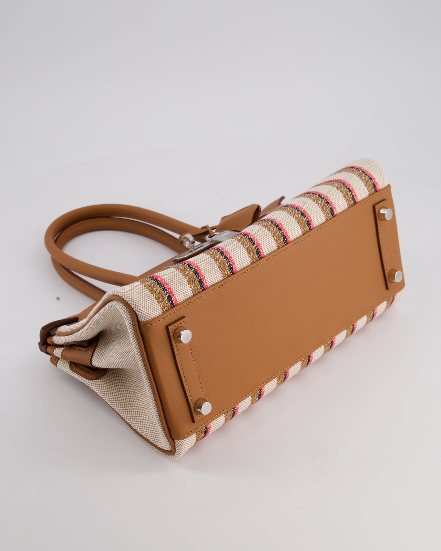 *SUPER HOT & NEW RELEASE* Hermès Birkin Shoulder Light 29cm Bag in Ecru, Beige, Rose Pop, Noir Broderie Couverture Rayure Toile H Canvas & Fauve Swift Leather with Palladium Hardware