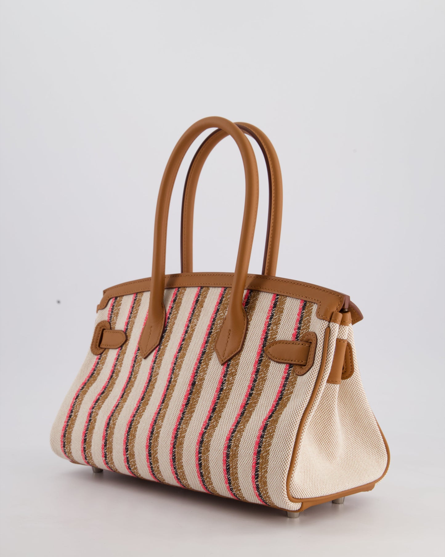 *SUPER HOT & NEW RELEASE* Hermès Birkin Shoulder Light 29cm Bag in Ecru, Beige, Rose Pop, Noir Broderie Couverture Rayure Toile H Canvas & Fauve Swift Leather with Palladium Hardware