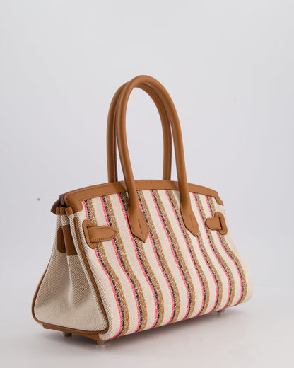*SUPER HOT & NEW RELEASE* Hermès Birkin Shoulder Light 29cm Bag in Ecru, Beige, Rose Pop, Noir Broderie Couverture Rayure Toile H Canvas & Fauve Swift Leather with Palladium Hardware