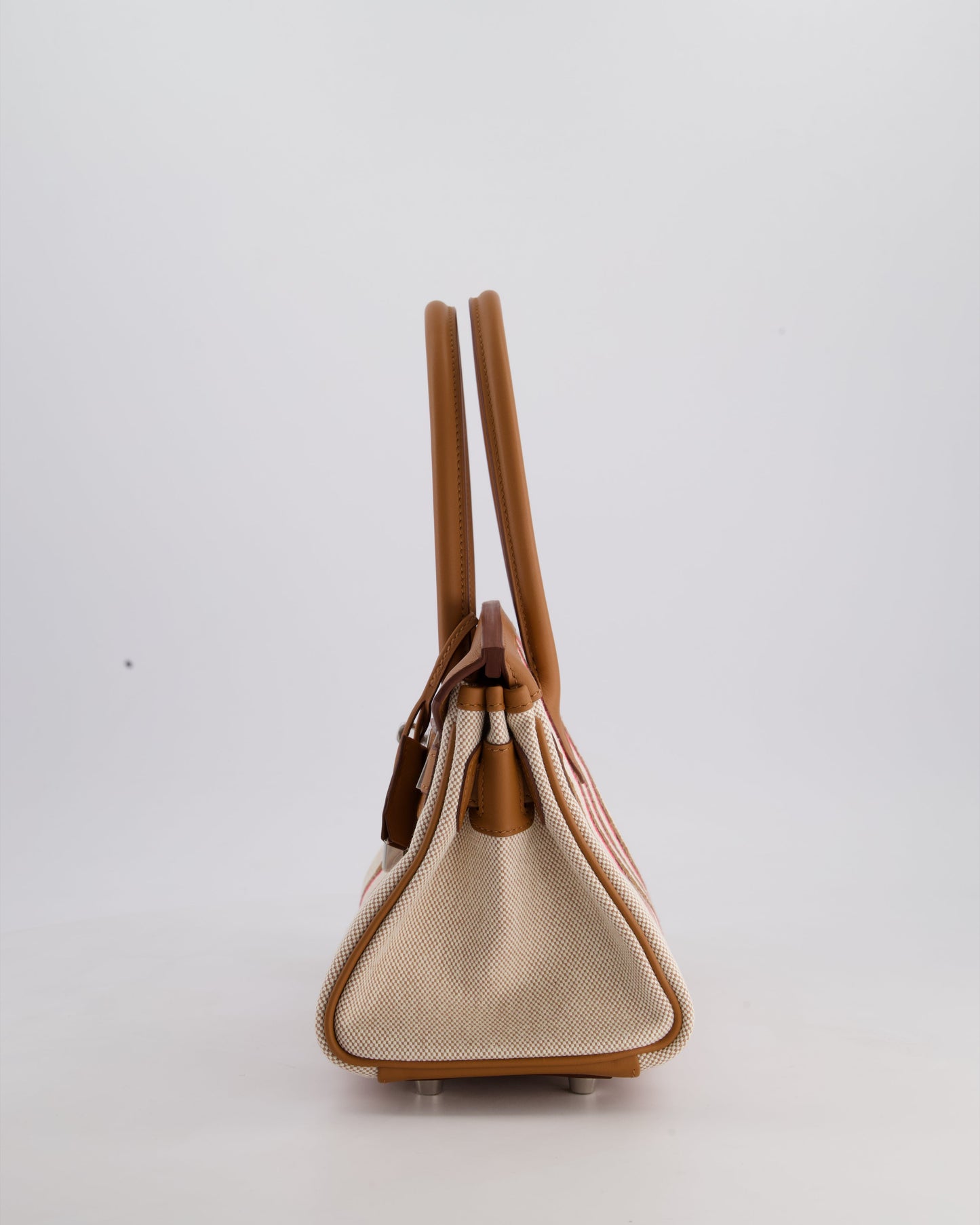 *SUPER HOT & NEW RELEASE* Hermès Birkin Shoulder Light 29cm Bag in Ecru, Beige, Rose Pop, Noir Broderie Couverture Rayure Toile H Canvas & Fauve Swift Leather with Palladium Hardware