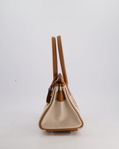 *SUPER HOT & NEW RELEASE* Hermès Birkin Shoulder Light 29cm Bag in Ecru, Beige, Rose Pop, Noir Broderie Couverture Rayure Toile H Canvas & Fauve Swift Leather with Palladium Hardware