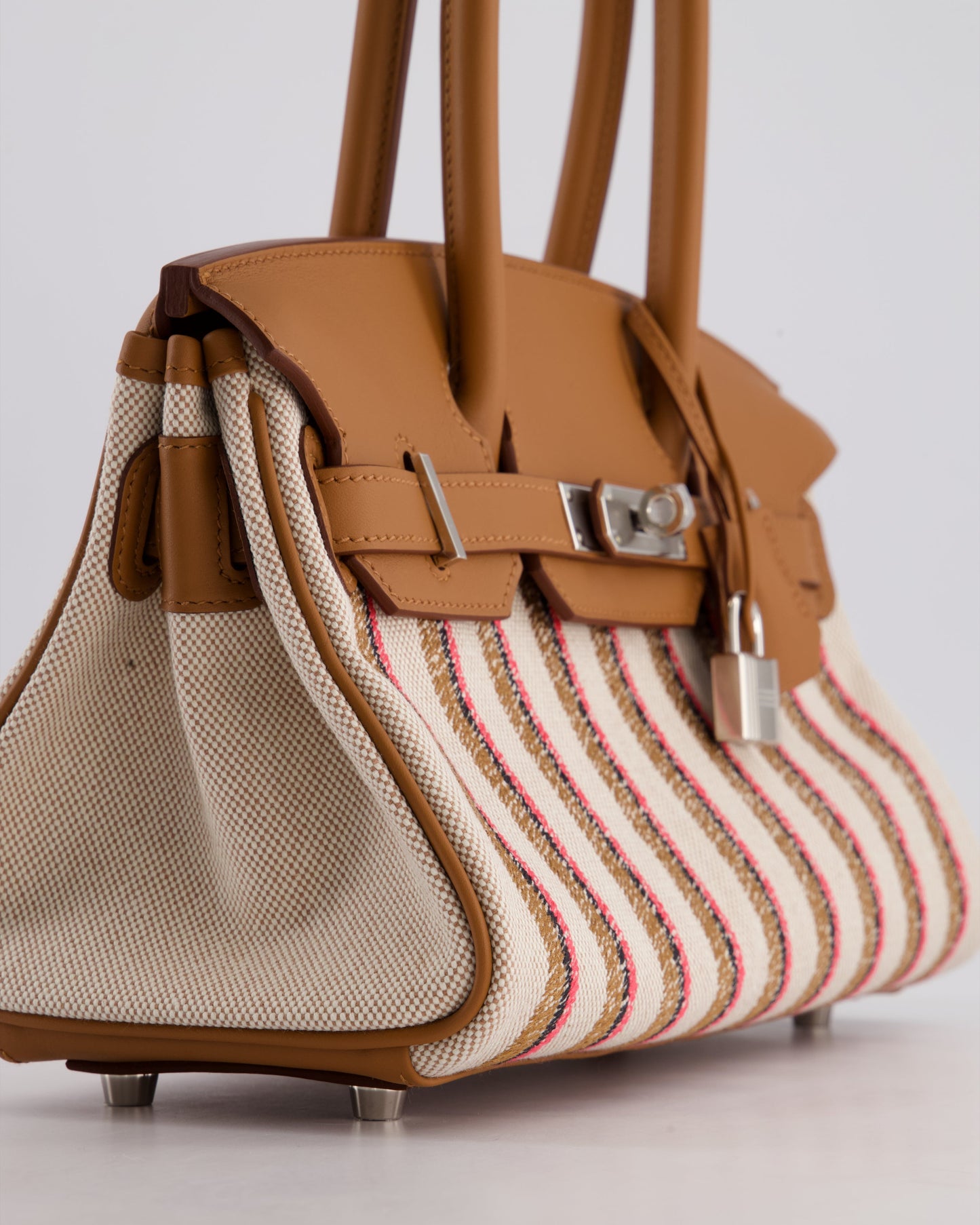 *SUPER HOT & NEW RELEASE* Hermès Birkin Shoulder Light 29cm Bag in Ecru, Beige, Rose Pop, Noir Broderie Couverture Rayure Toile H Canvas & Fauve Swift Leather with Palladium Hardware