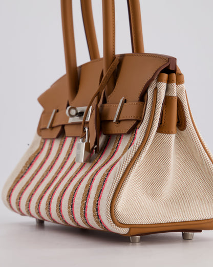 *SUPER HOT & NEW RELEASE* Hermès Birkin Shoulder Light 29cm Bag in Ecru, Beige, Rose Pop, Noir Broderie Couverture Rayure Toile H Canvas & Fauve Swift Leather with Palladium Hardware