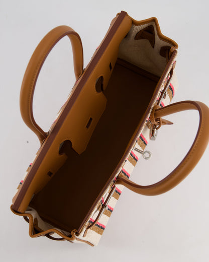 *SUPER HOT & NEW RELEASE* Hermès Birkin Shoulder Light 29cm Bag in Ecru, Beige, Rose Pop, Noir Broderie Couverture Rayure Toile H Canvas & Fauve Swift Leather with Palladium Hardware