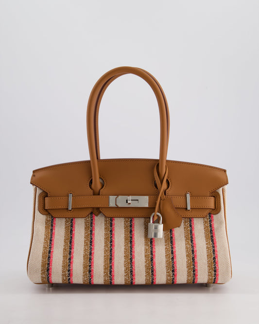*SUPER HOT & NEW RELEASE* Hermès Birkin Shoulder Light 29cm Bag in Ecru, Beige, Rose Pop, Noir Broderie Couverture Rayure Toile H Canvas & Fauve Swift Leather with Palladium Hardware