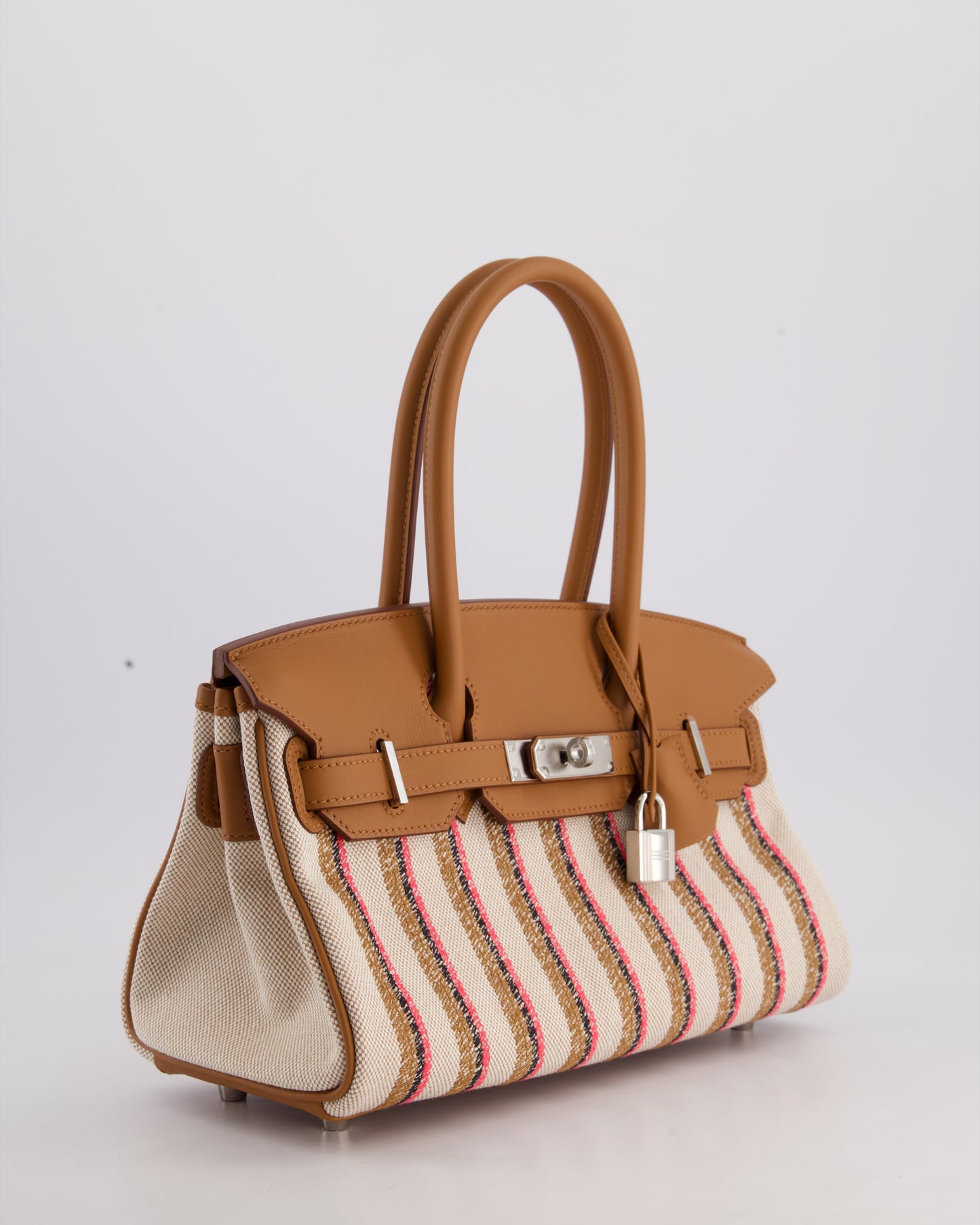 *SUPER HOT & NEW RELEASE* Hermès Birkin Shoulder Light 29cm Bag in Ecru, Beige, Rose Pop, Noir Broderie Couverture Rayure Toile H Canvas & Fauve Swift Leather with Palladium Hardware