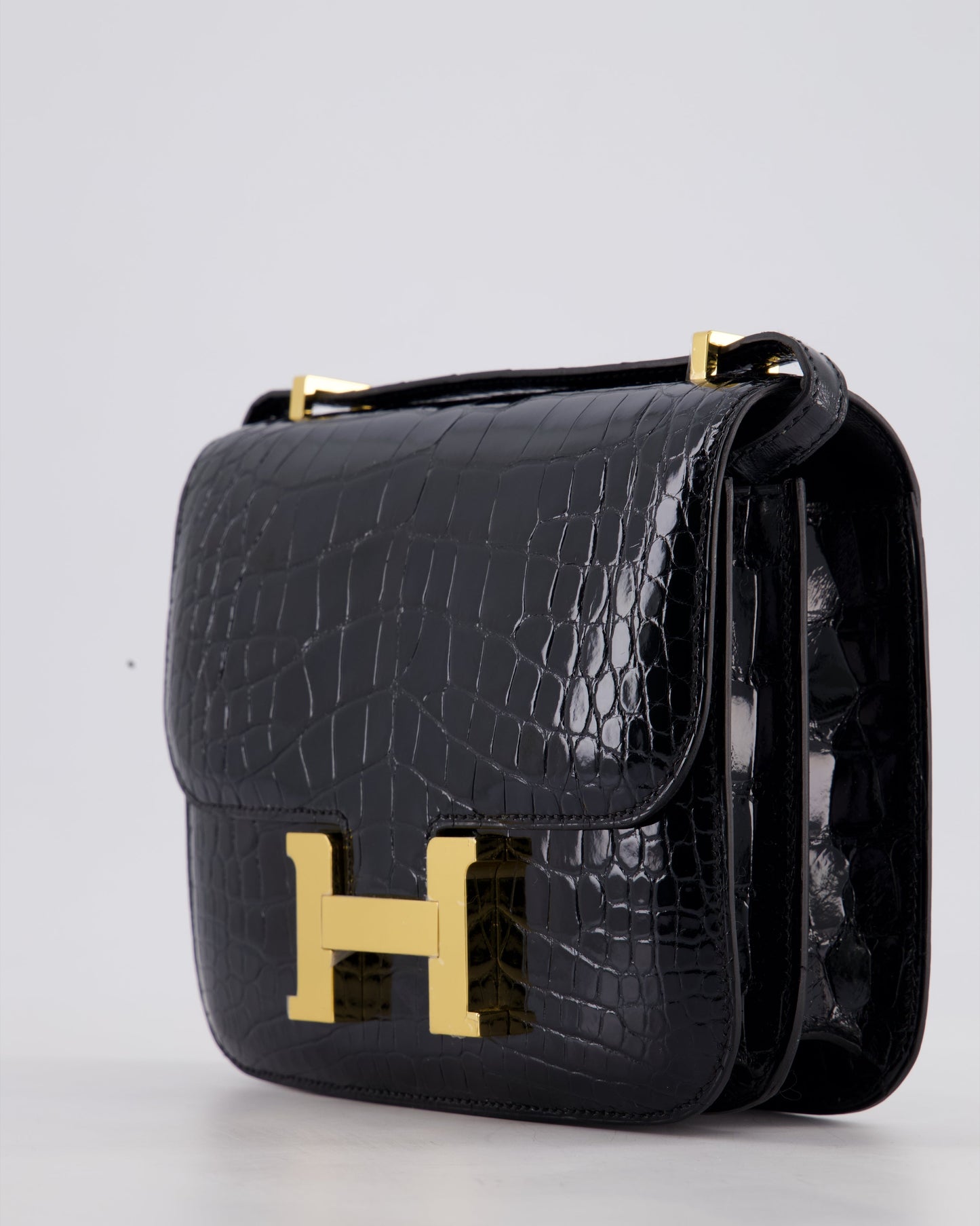 *STORE FRESH* Hermès Mini Constance 18cm Bag in Noir Shiny Alligator Mississippiensis Leather with Gold Hardware