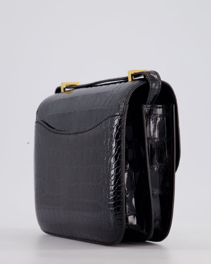 *STORE FRESH* Hermès Mini Constance 18cm Bag in Noir Shiny Alligator Mississippiensis Leather with Gold Hardware