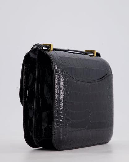 *STORE FRESH* Hermès Mini Constance 18cm Bag in Noir Shiny Alligator Mississippiensis Leather with Gold Hardware
