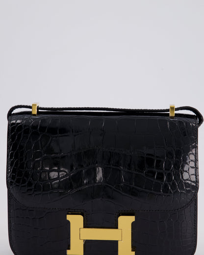 *STORE FRESH* Hermès Mini Constance 18cm Bag in Noir Shiny Alligator Mississippiensis Leather with Gold Hardware