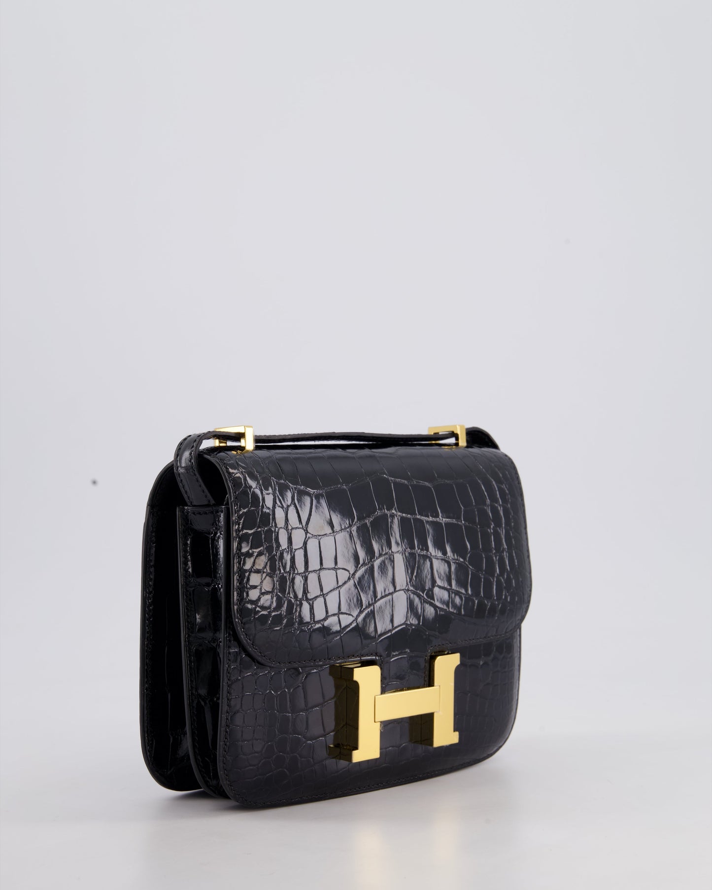 *STORE FRESH* Hermès Mini Constance 18cm Bag in Noir Shiny Alligator Mississippiensis Leather with Gold Hardware