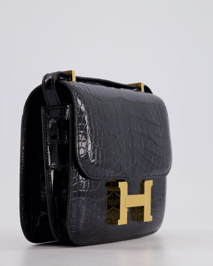 *STORE FRESH* Hermès Mini Constance 18cm Bag in Noir Shiny Alligator Mississippiensis Leather with Gold Hardware