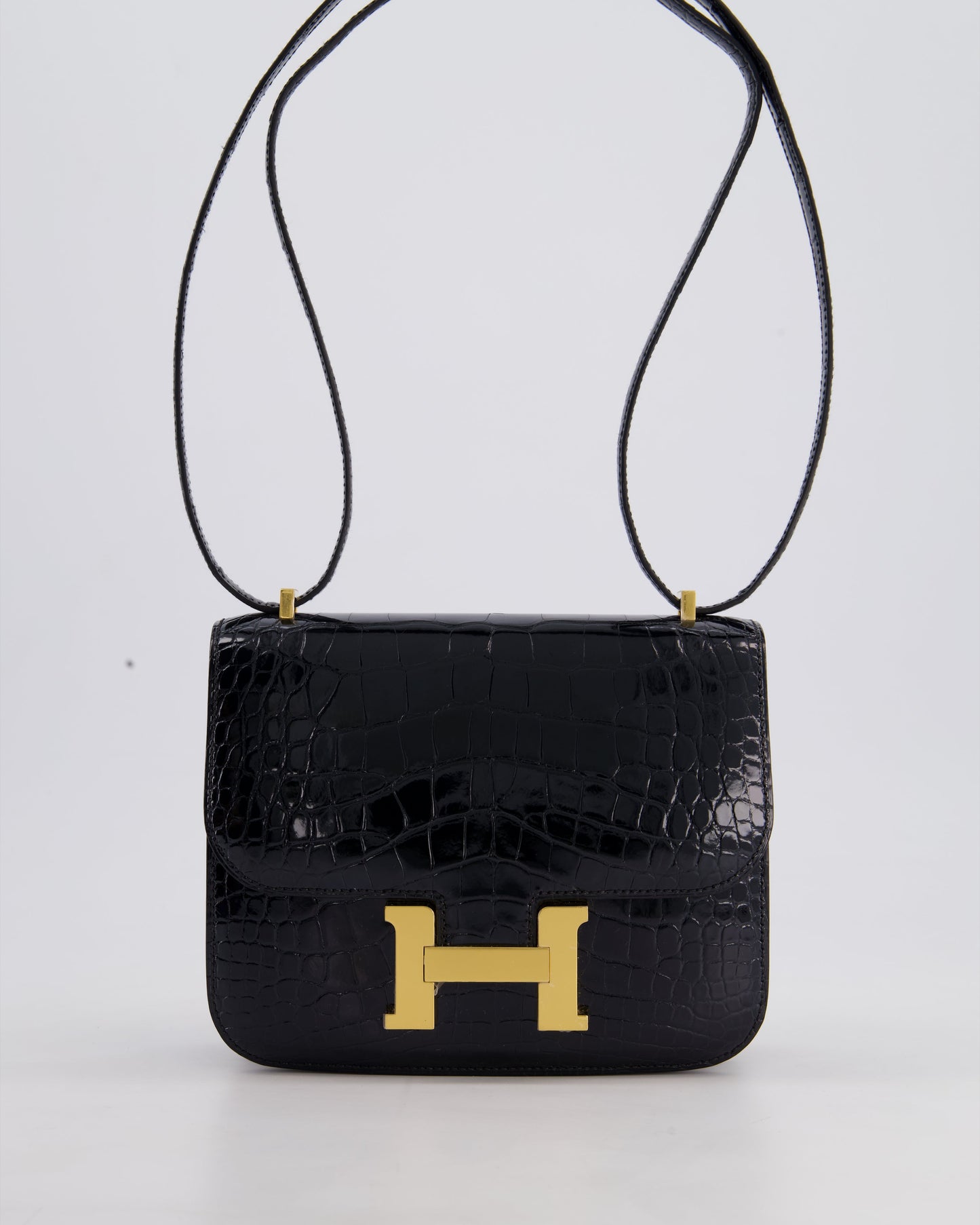 *STORE FRESH* Hermès Mini Constance 18cm Bag in Noir Shiny Alligator Mississippiensis Leather with Gold Hardware