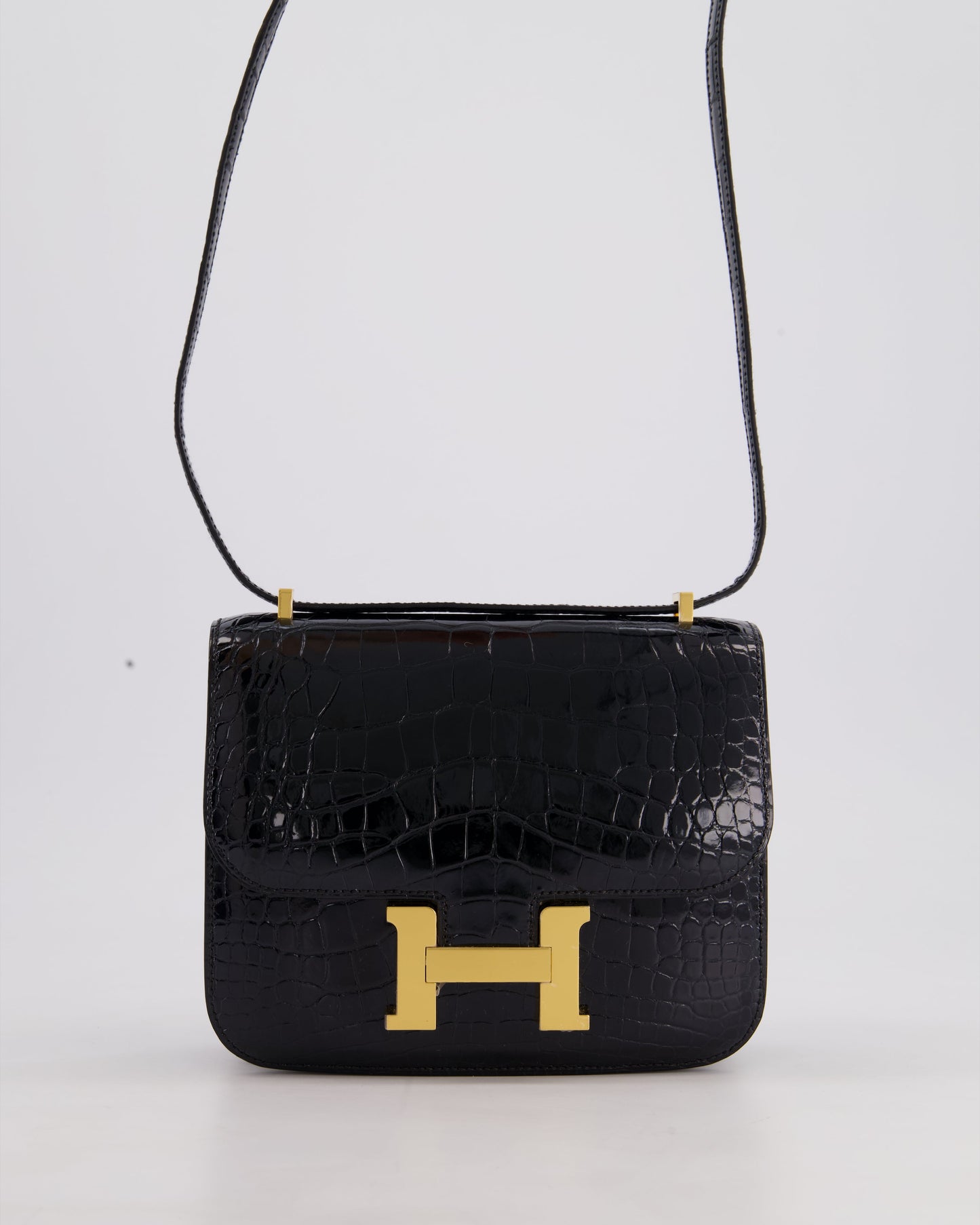*STORE FRESH* Hermès Mini Constance 18cm Bag in Noir Shiny Alligator Mississippiensis Leather with Gold Hardware