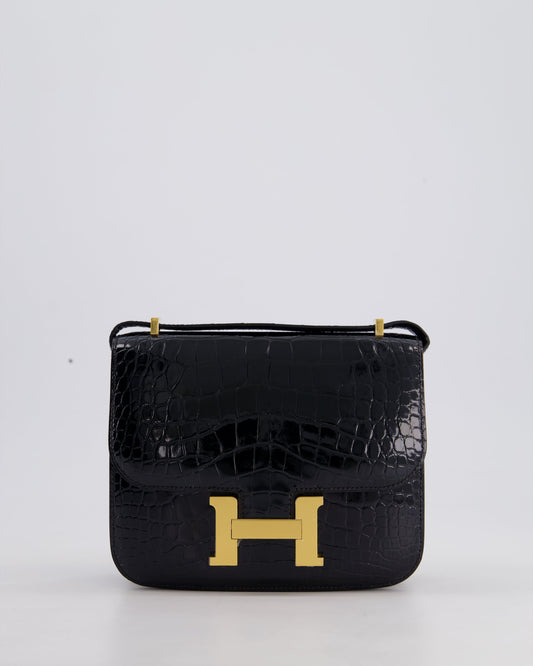 *STORE FRESH* Hermès Mini Constance 18cm Bag in Noir Shiny Alligator Mississippiensis Leather with Gold Hardware