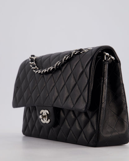 Chanel Black Medium Classic Double Flap Bag in Lambskin Leather with Silver Hardware