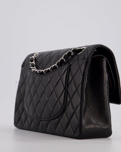 Chanel Black Medium Classic Double Flap Bag in Lambskin Leather with Silver Hardware
