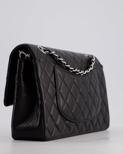 Chanel Black Medium Classic Double Flap Bag in Lambskin Leather with Silver Hardware