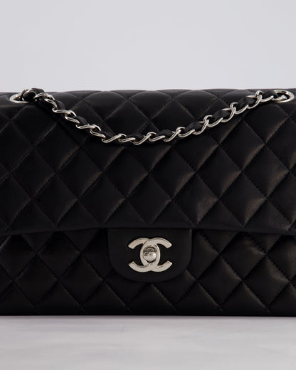 Chanel Black Medium Classic Double Flap Bag in Lambskin Leather with Silver Hardware