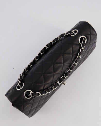 Chanel Black Medium Classic Double Flap Bag in Lambskin Leather with Silver Hardware