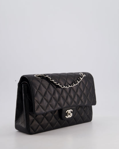 Chanel Black Medium Classic Double Flap Bag in Lambskin Leather with Silver Hardware
