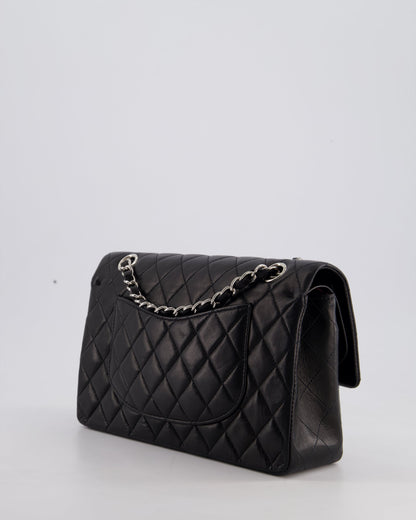 Chanel Black Medium Classic Double Flap Bag in Lambskin Leather with Silver Hardware