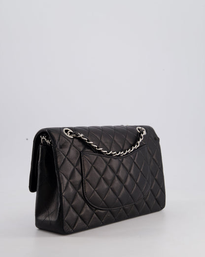 Chanel Black Medium Classic Double Flap Bag in Lambskin Leather with Silver Hardware