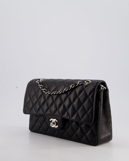 Chanel Black Medium Classic Double Flap Bag in Lambskin Leather with Silver Hardware