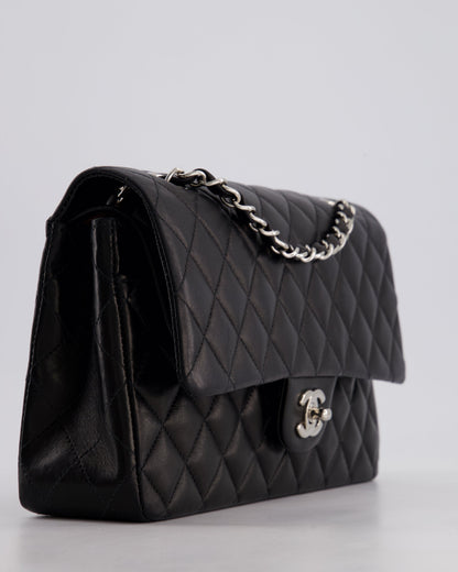 Chanel Black Medium Classic Double Flap Bag in Lambskin Leather with Silver Hardware