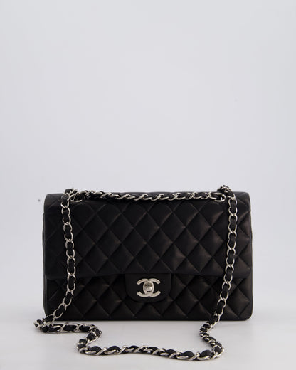 Chanel Black Medium Classic Double Flap Bag in Lambskin Leather with Silver Hardware