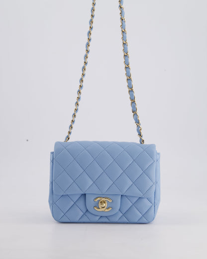 *HOT COLOUR* Chanel Sky Blue Mini Square Bag in Lambskin Leather with Champagne Hardware